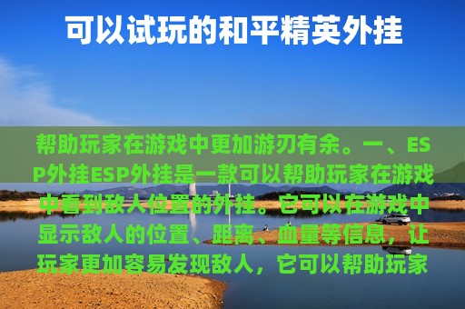 可以试玩的和平精英外挂