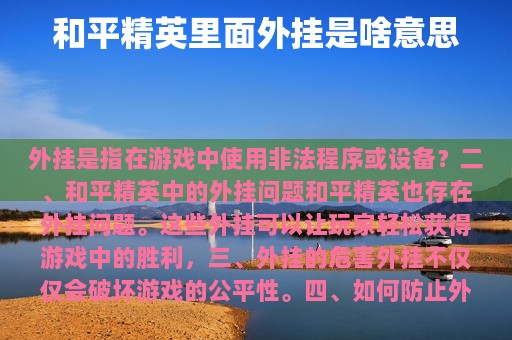 和平精英里面外挂是啥意思