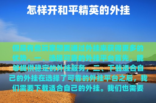 怎样开和平精英的外挂