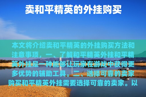 卖和平精英的外挂购买