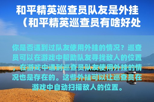 和平精英巡查员队友是外挂（和平精英巡查员有啥好处）