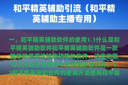 和平精英辅助引流（和平精英辅助主播专用）