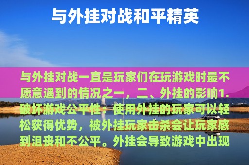 与外挂对战和平精英