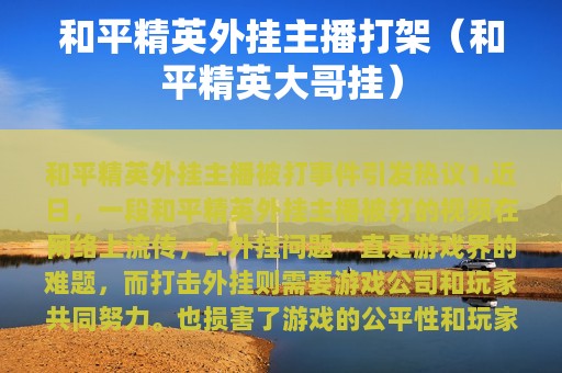 和平精英外挂主播打架（和平精英大哥挂）