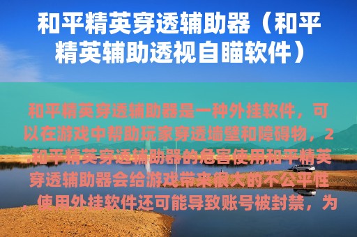 和平精英穿透辅助器（和平精英辅助透视自瞄软件）