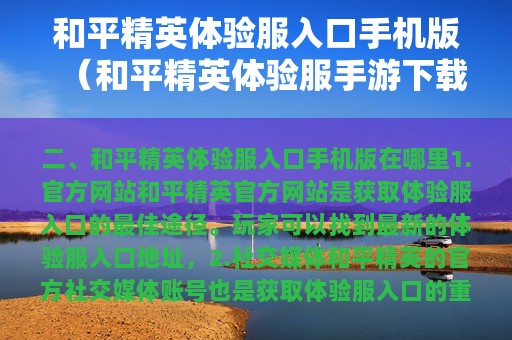 和平精英体验服入口版（和平精英体验服手游下载）