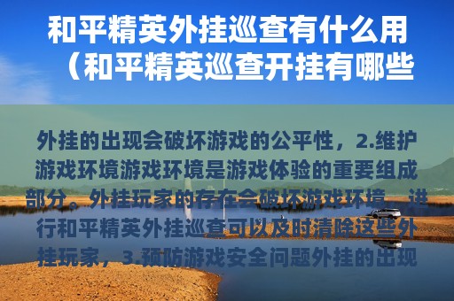 和平精英外挂巡查有什么用（和平精英巡查开挂有哪些）