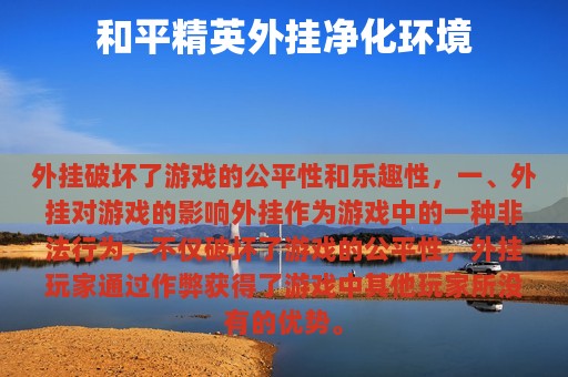 和平精英外挂净化环境