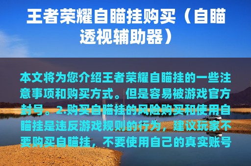 王者荣耀自瞄挂购买（自瞄透视辅助器）