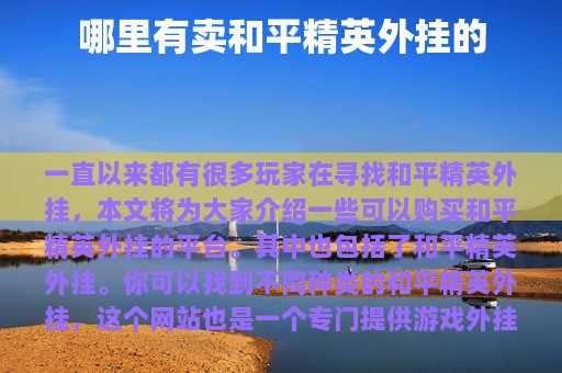 哪里有卖和平精英外挂的