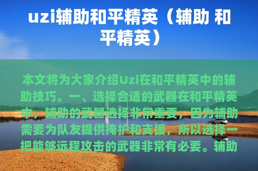 uzi辅助和平精英（辅助 和平精英）