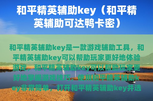 和平精英辅助key（和平精英辅助可达鸭卡密）