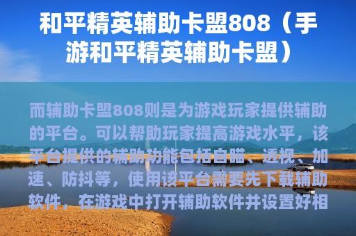 和平精英辅助卡盟808（手游和平精英辅助卡盟）