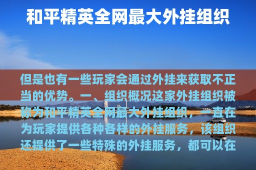 和平精英全网最大外挂组织