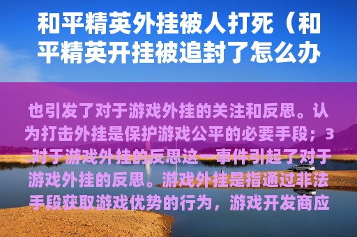 和平精英外挂被人打死（和平精英开挂被追封了怎么办）