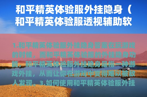 和平精英体验服外挂隐身（和平精英体验服透视辅助软件）